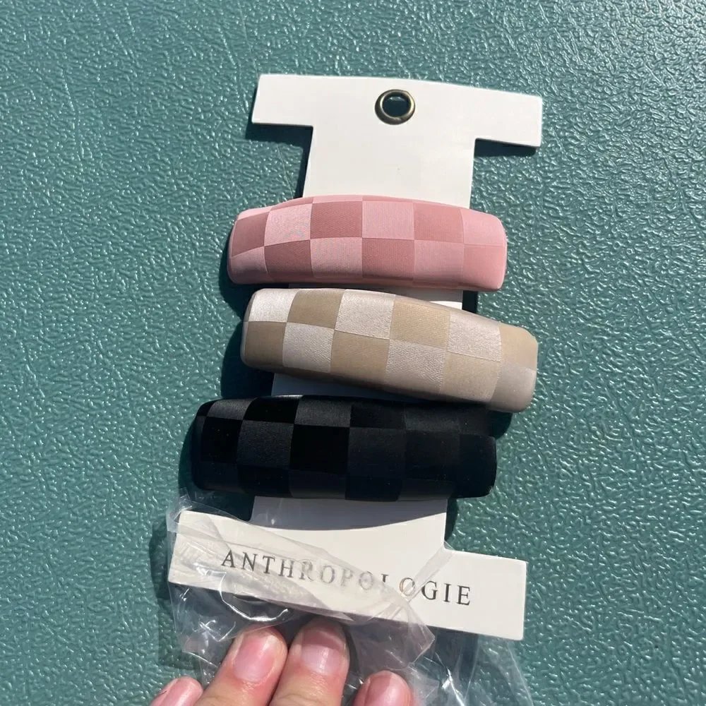 Anthropologie Checkered Barrettes Set of Three  NWT